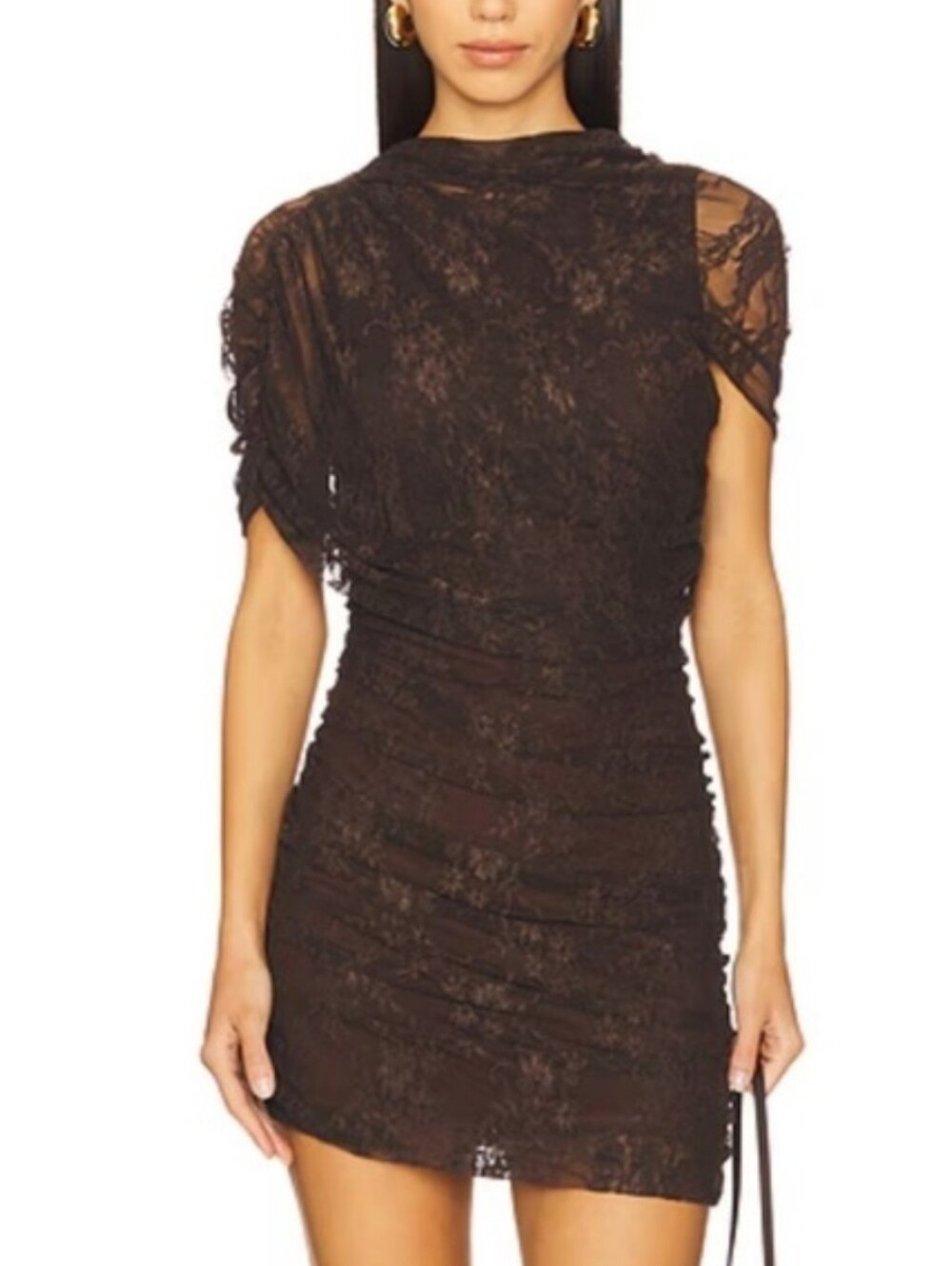 Amanda Uprichard Brown Lace Ruched Mini Dress size XS great condition